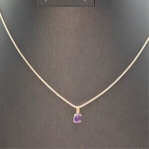Vintage Sterling Silver Amethyst Cabochon Pendant Box Chain 16" Necklace